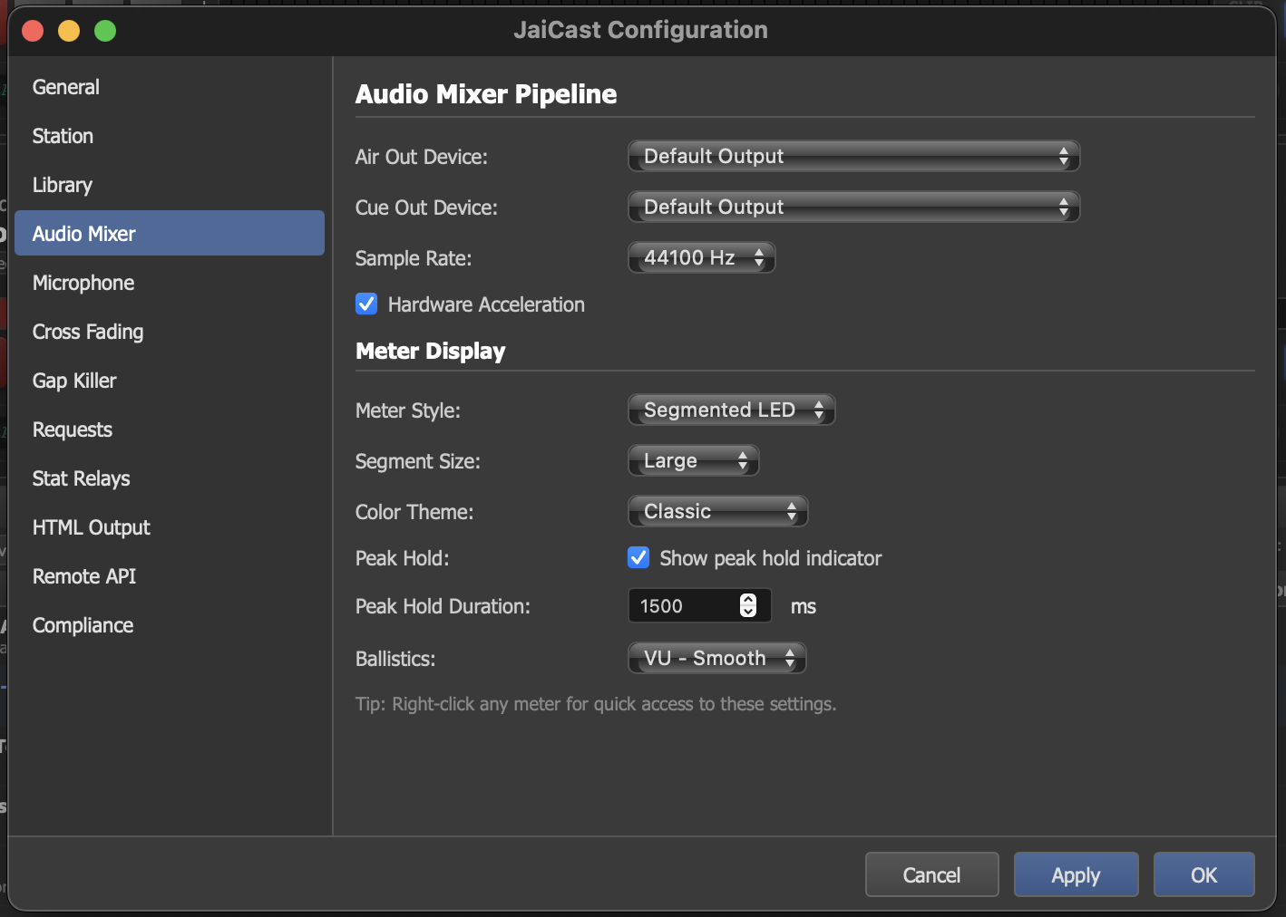 Audio Mixer Settings