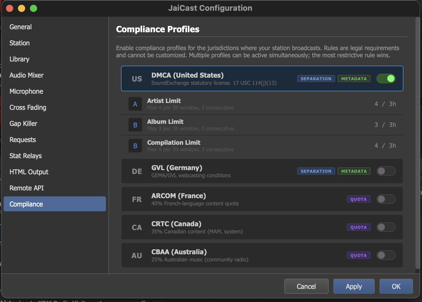 Compliance Settings