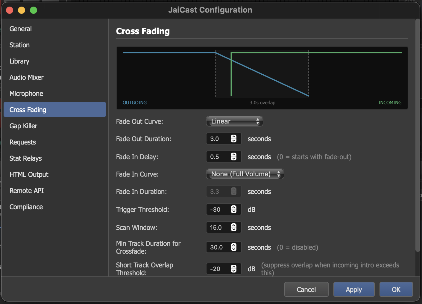 Cross Fading Settings