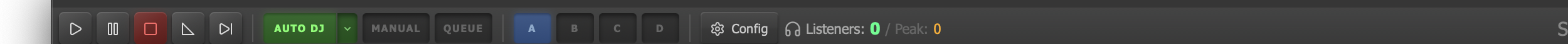 Top toolbar with transport controls and DJ mode selector