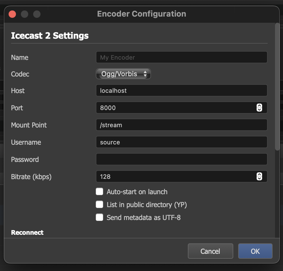 Icecast 2 encoder configuration