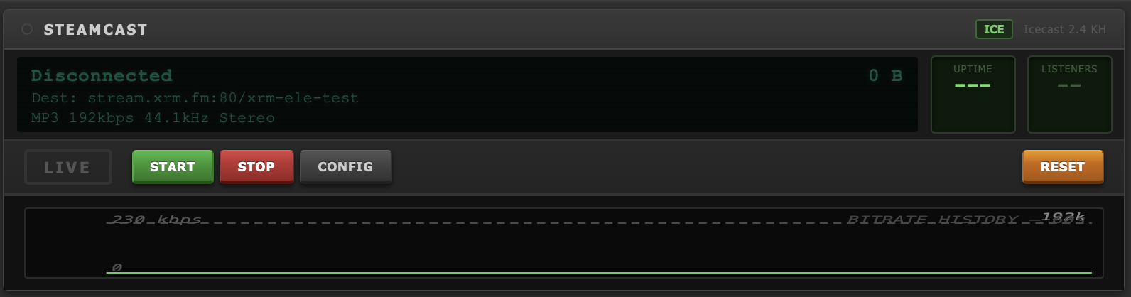 Encoder detail with connection status and bitrate graph