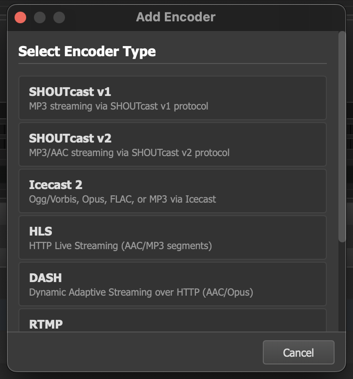 Add Encoder type picker